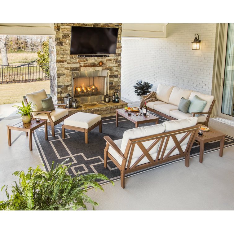 Braxton 7-Piece Mahogany Deep Seating Set with Spiced Burlap Cushions