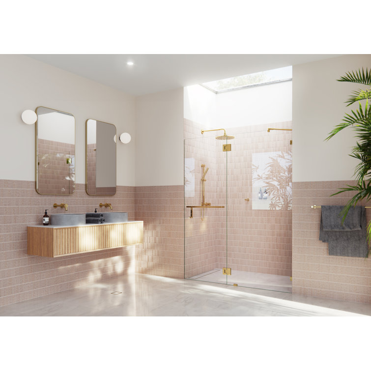 Polished Brass 78" Frameless Glass Shower Door with Towel Bar