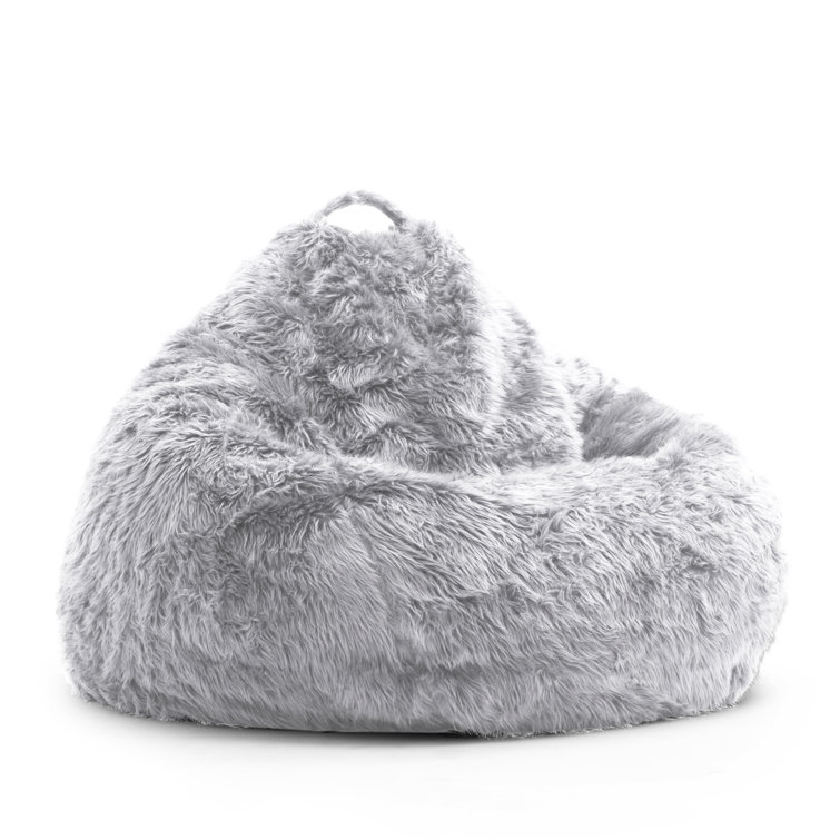 Gray Shag Teardrop Bean Bag Chair with Removable Cover