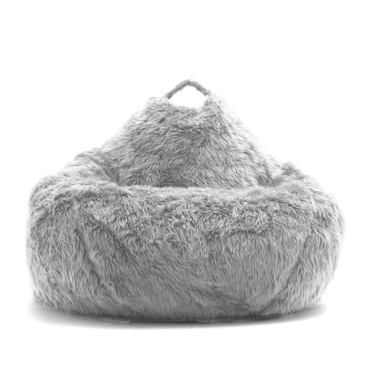 Gray Shag Teardrop Bean Bag Chair with Removable Cover