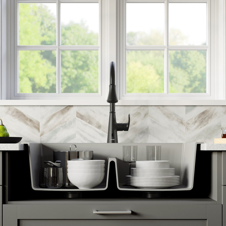 Gray Quartz 33'' Double Bowl Drop-In Kitchen Sink