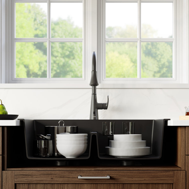 Black Quartz Double Bowl Top Mount Kitchen Sink