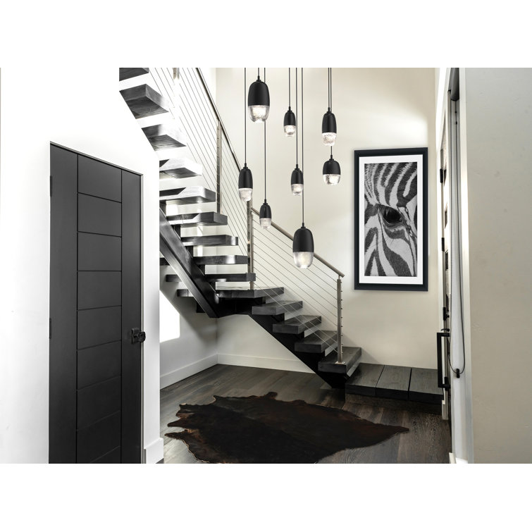 Matte Black Pebble-Inspired Multi-Light LED Pendant with Textured Glass