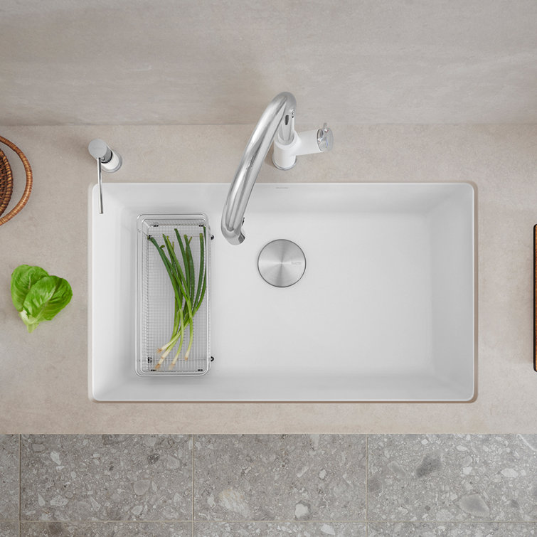 White Stone Single Bowl Undermount Kitchen Sink