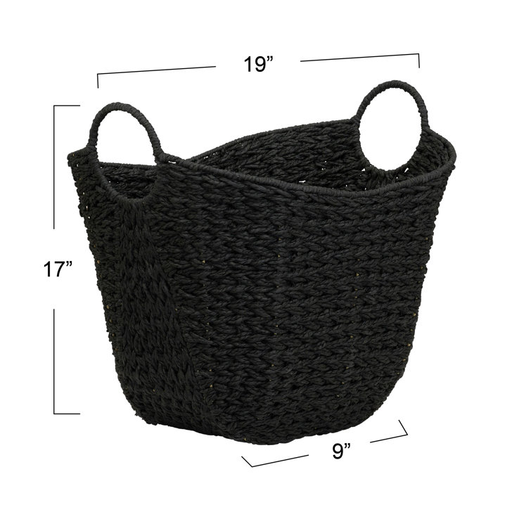 Black Woven Wicker Rectangular Storage Box with Handles