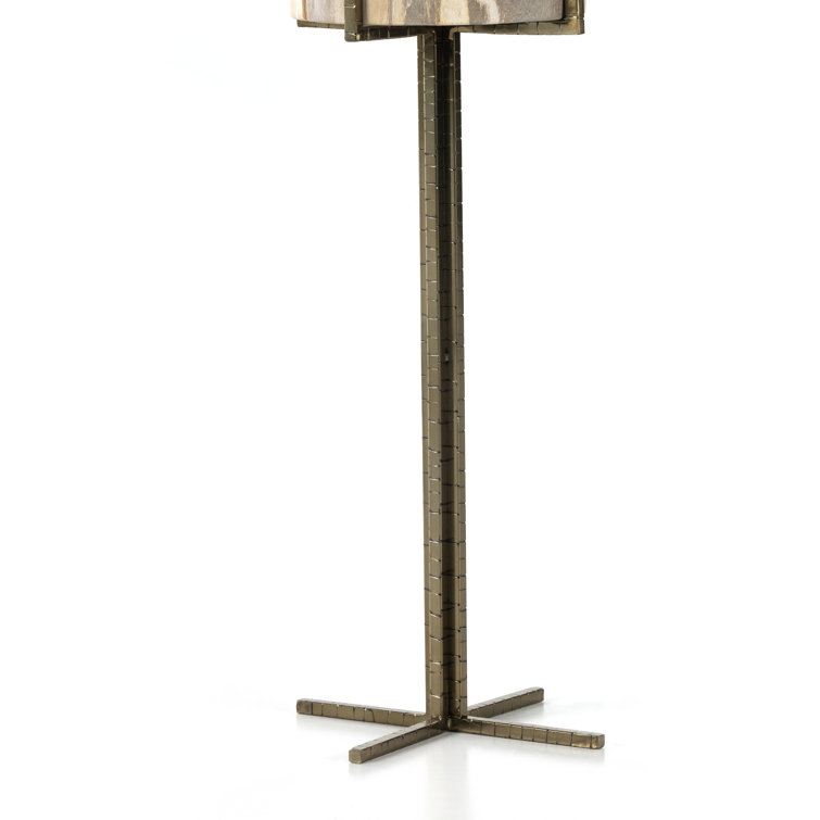Casella 20'' Round Brass & Petrified Wood Side Table