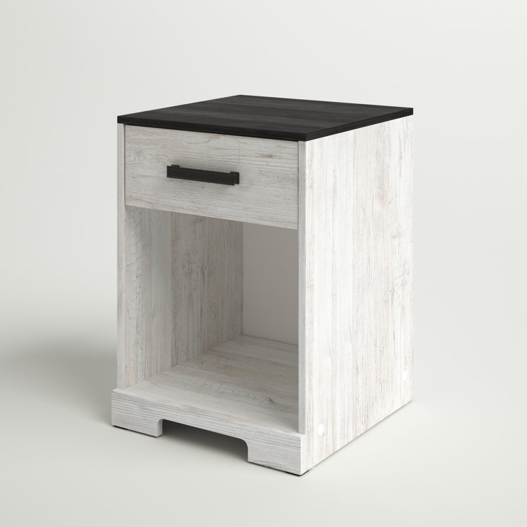 Gray and White 1-Drawer Nightstand with Open Cubby