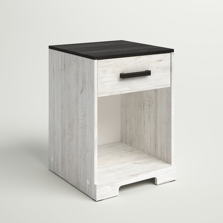 Gray and White 1-Drawer Nightstand with Open Cubby