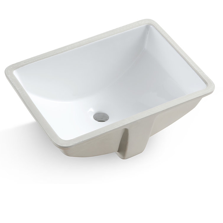Glossy White Ceramic Rectangular Undermount Bathroom Sink