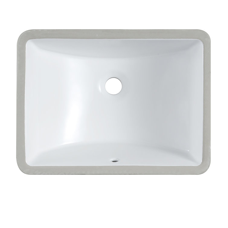 Glossy White Ceramic Rectangular Undermount Bathroom Sink