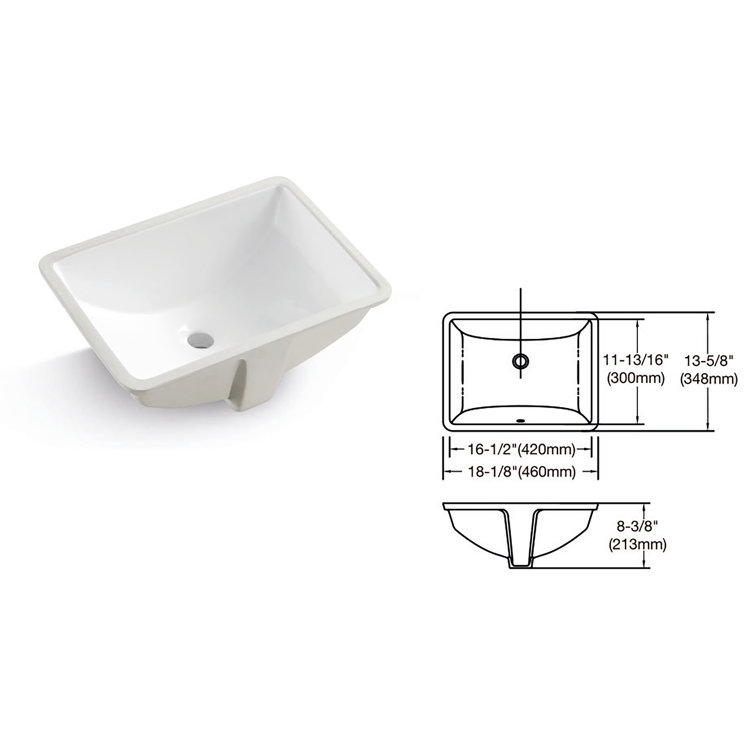 Glossy White Ceramic Rectangular Undermount Bathroom Sink