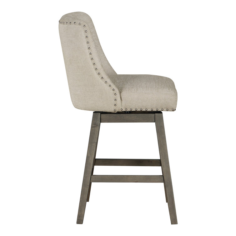 Granville 26'' Swivel Counter Stool with Wheat Beige Fabric and Gray Wood