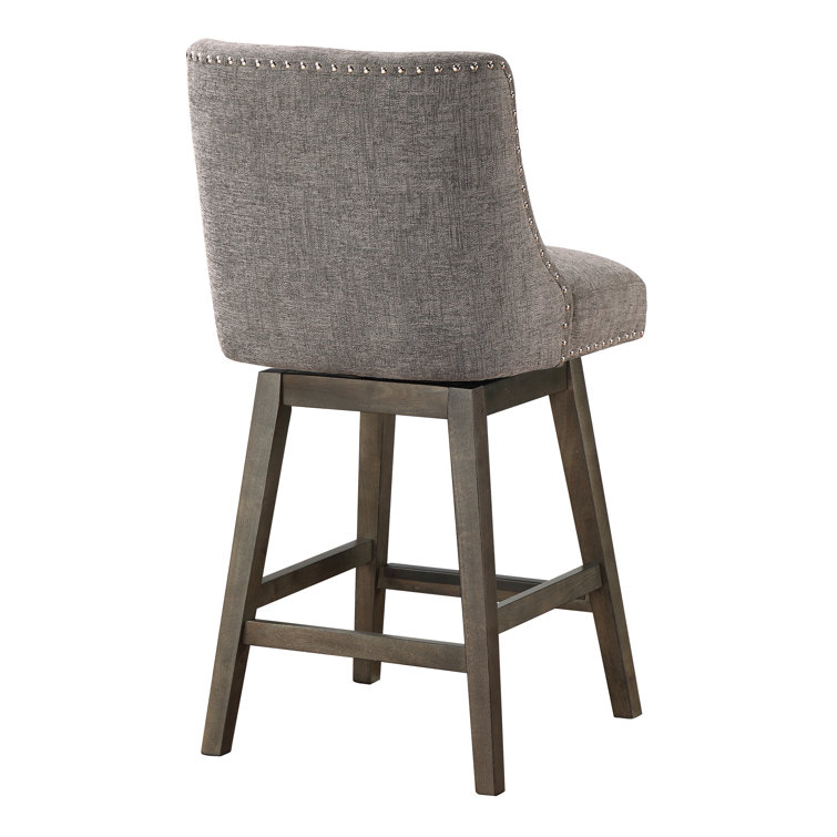 Granville Charcoal Fabric Swivel Counter Stool with Gray Wood Frame
