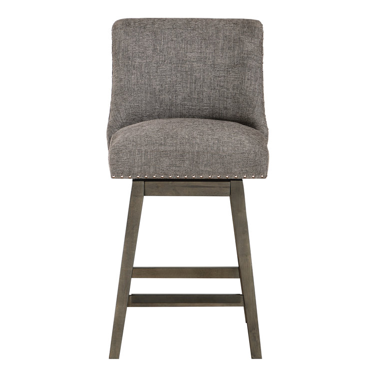 Granville Charcoal Fabric Swivel Counter Stool with Gray Wood Frame