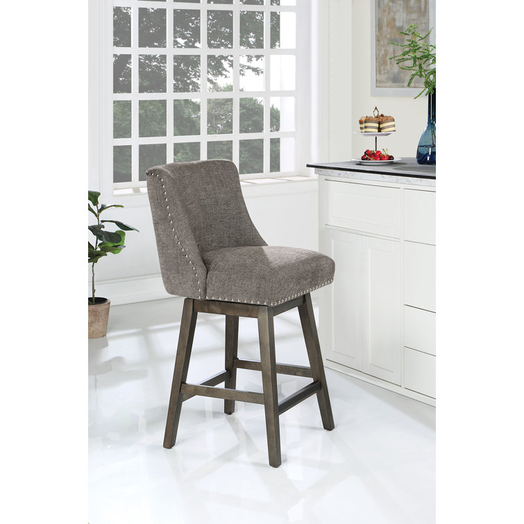 Granville Charcoal Fabric Swivel Counter Stool with Gray Wood Frame