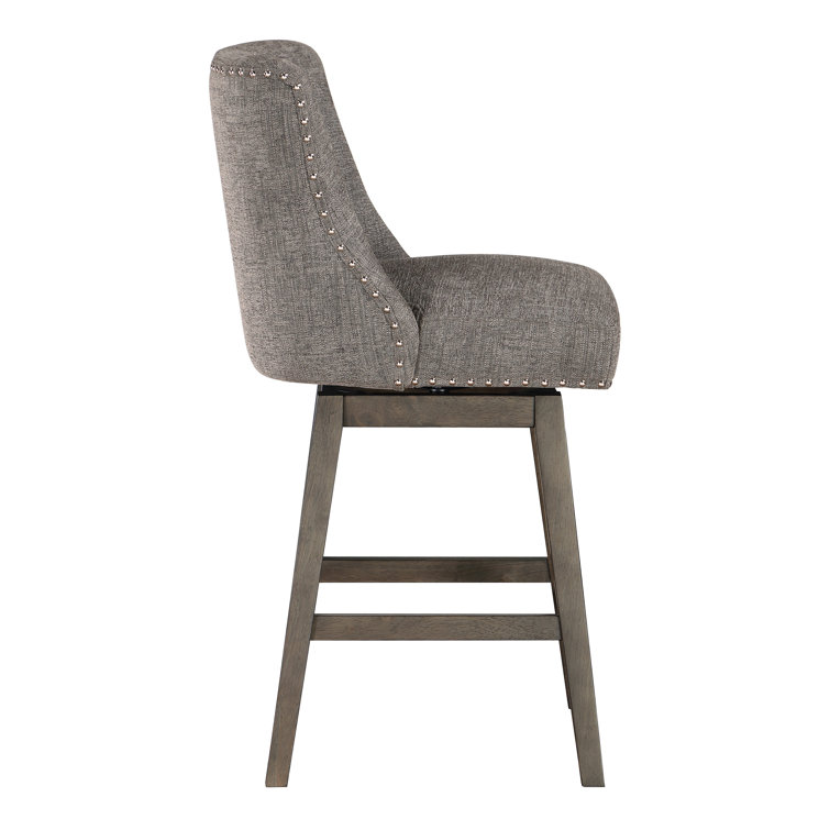 Granville Charcoal Fabric Swivel Counter Stool with Gray Wood Frame