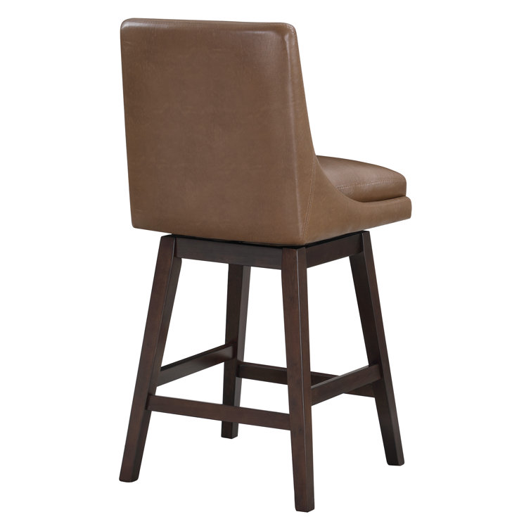 Molasses Faux Leather Swivel Counter Stool in Dark Walnut
