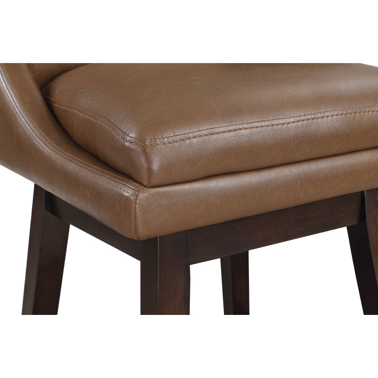 Molasses Faux Leather Swivel Counter Stool in Dark Walnut