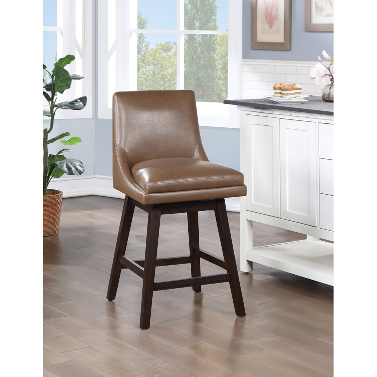 Molasses Faux Leather Swivel Counter Stool in Dark Walnut