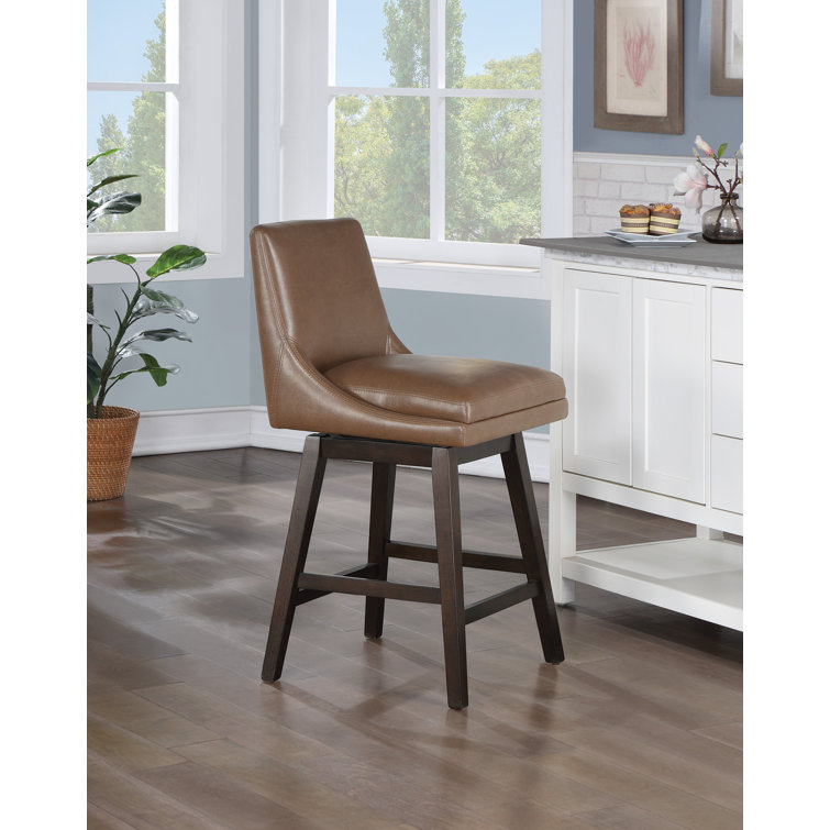 Molasses Faux Leather Swivel Counter Stool in Dark Walnut