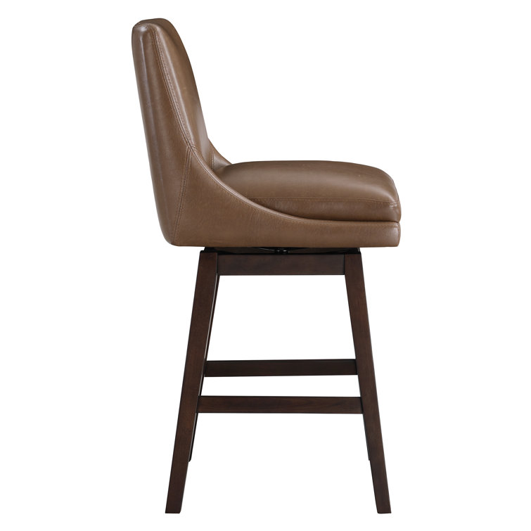 Molasses Faux Leather Swivel Counter Stool in Dark Walnut