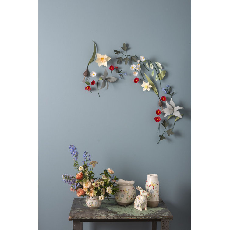 Large Creamy Ceramic Planter with Floral Design