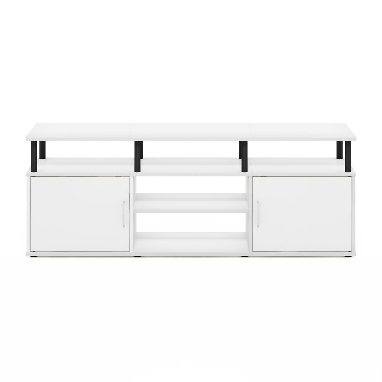 Furinno Jensen Sleek 70" TV Stand in Solid White/Black with Adjustable Shelves