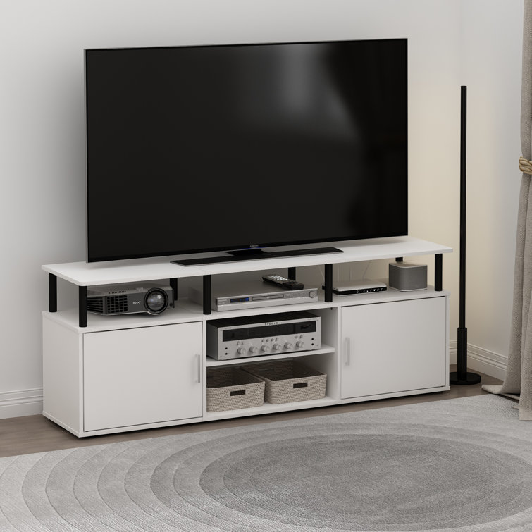 Furinno Jensen Sleek 70" TV Stand in Solid White/Black with Adjustable Shelves