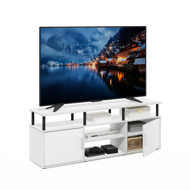 Furinno Jensen Sleek 70" TV Stand in Solid White/Black with Adjustable Shelves