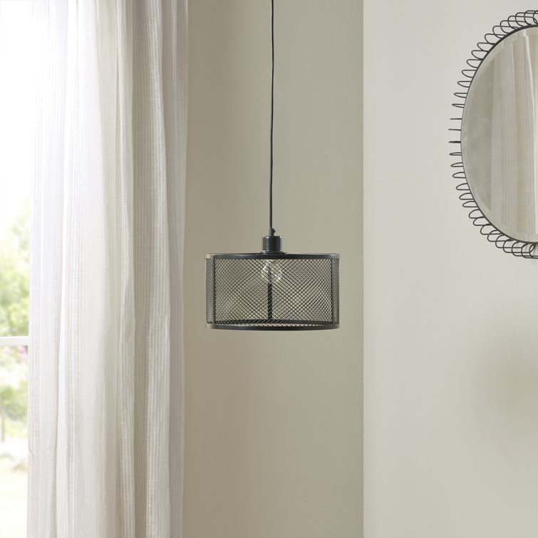 Black Metal Mesh Drum Pendant Light