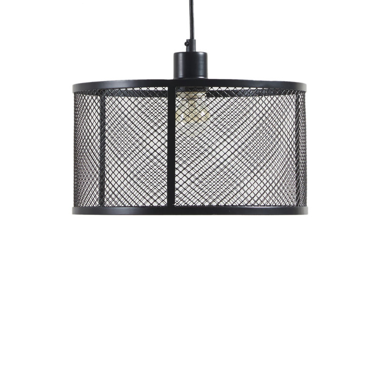 Black Metal Mesh Drum Pendant Light