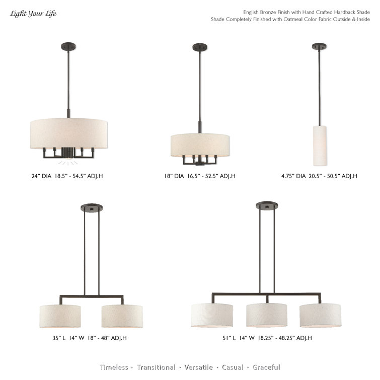 English Bronze Adjustable Single Pendant Light with Oatmeal Shade