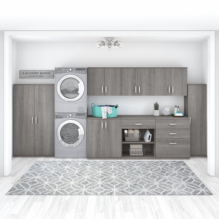 Platinum Gray Freestanding Laundry Cabinet with Adjustable Shelves