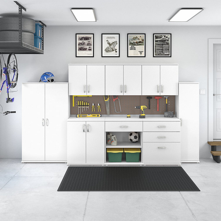 White Freestanding Garage Storage Cabinet with Adjustable Shelving