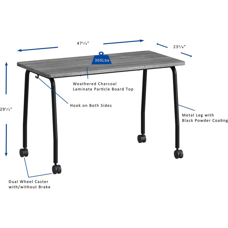 Weathered Charcoal Rectangle Training Table with Casters