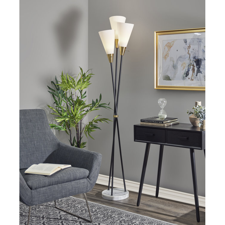 Dixon Mid-Century Modern Black Torchiere with Antique Brass Accents