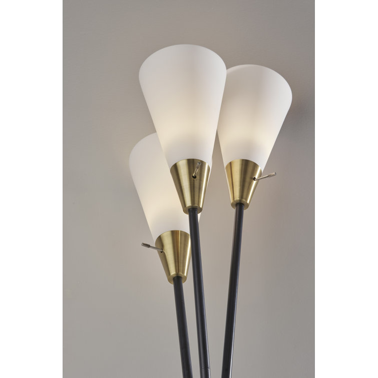 Dixon Mid-Century Modern Black Torchiere with Antique Brass Accents