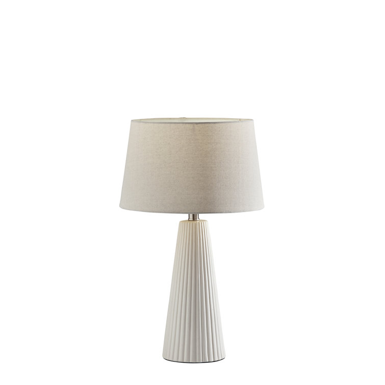 Set of 2 White Transitional Table Lamps with Oatmeal Linen Shades