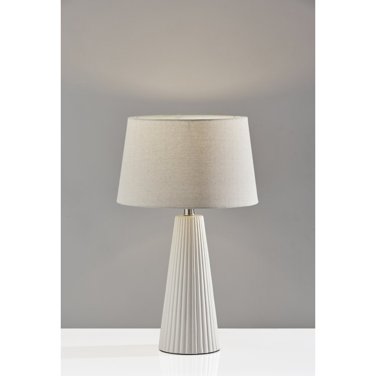 Set of 2 White Transitional Table Lamps with Oatmeal Linen Shades