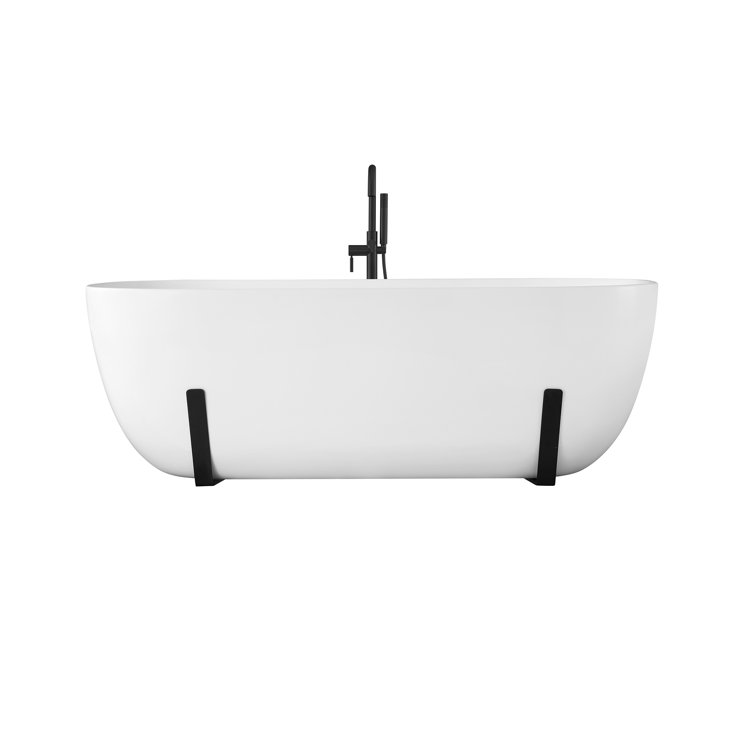 White Acrylic Freestanding Soaking Bathtub with Black Faucet