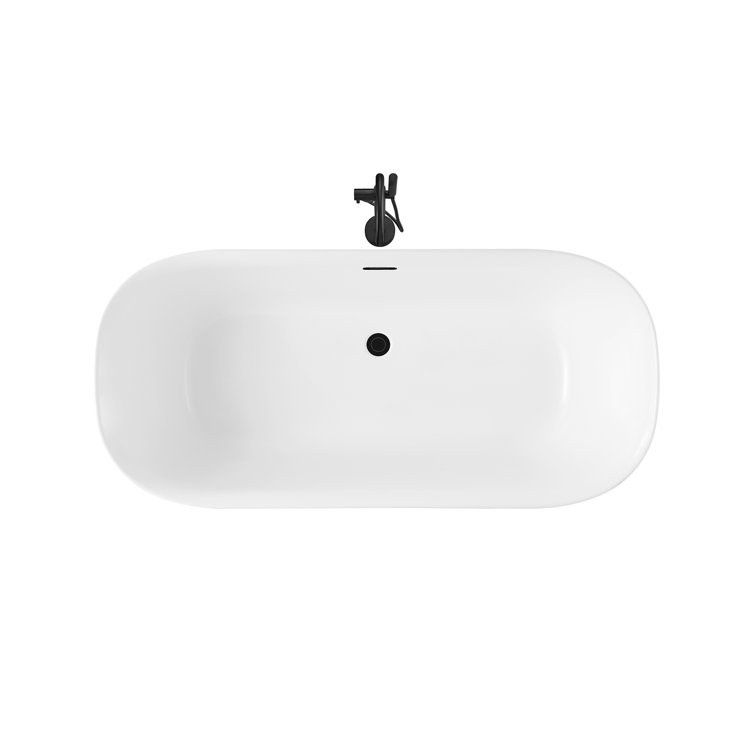 White Acrylic Freestanding Soaking Bathtub with Black Faucet