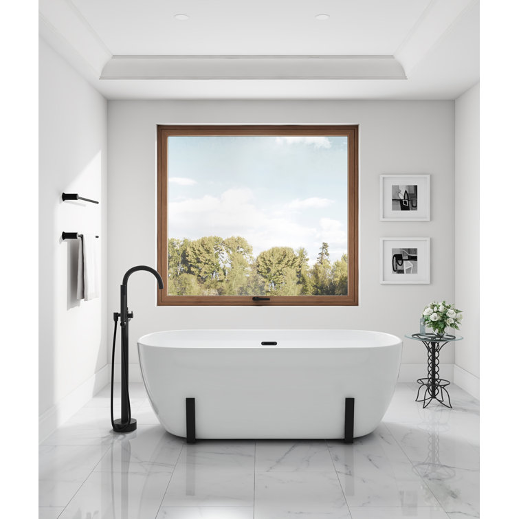 White Acrylic Freestanding Soaking Bathtub with Black Faucet