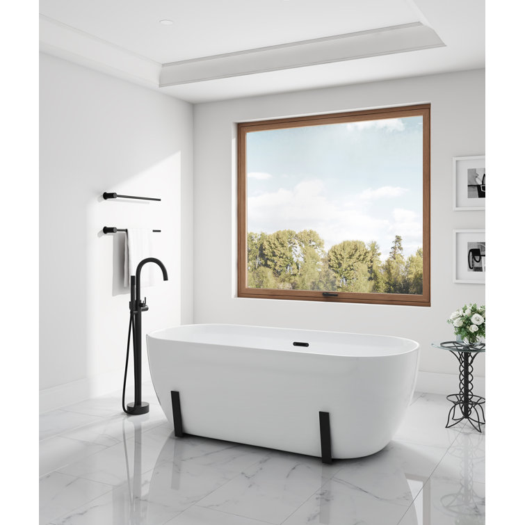 White Acrylic Freestanding Soaking Bathtub with Black Faucet