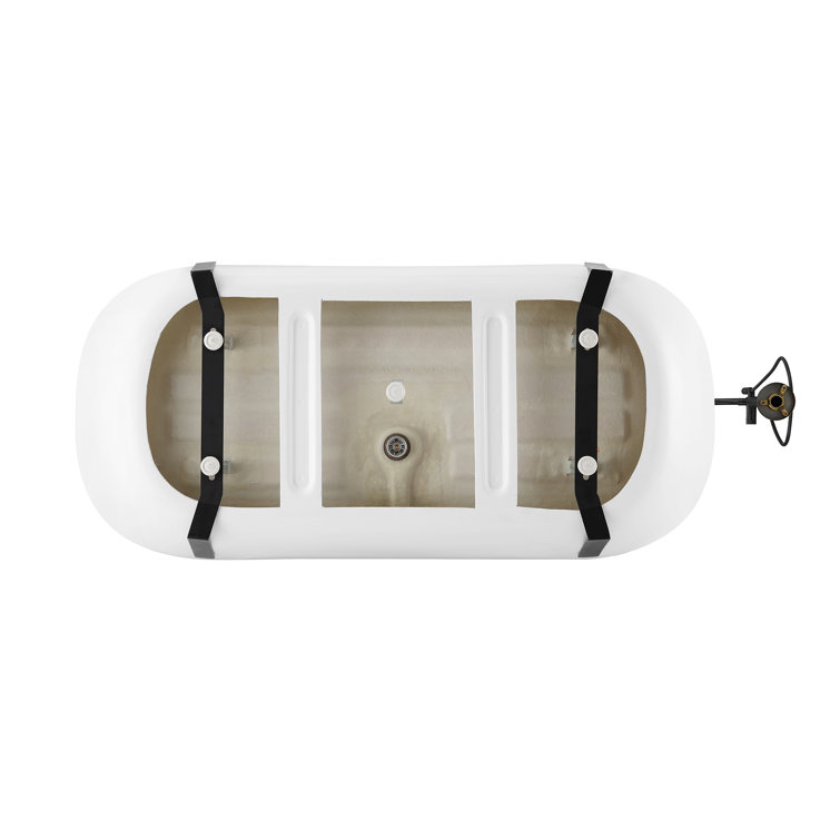 White Acrylic Freestanding Soaking Bathtub with Black Faucet