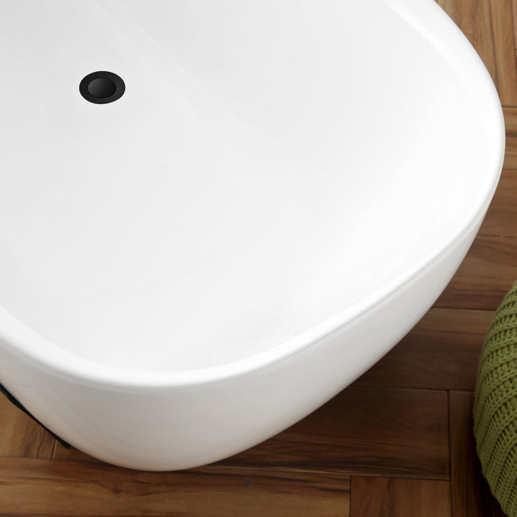 White Acrylic Freestanding Soaking Bathtub with Black Faucet
