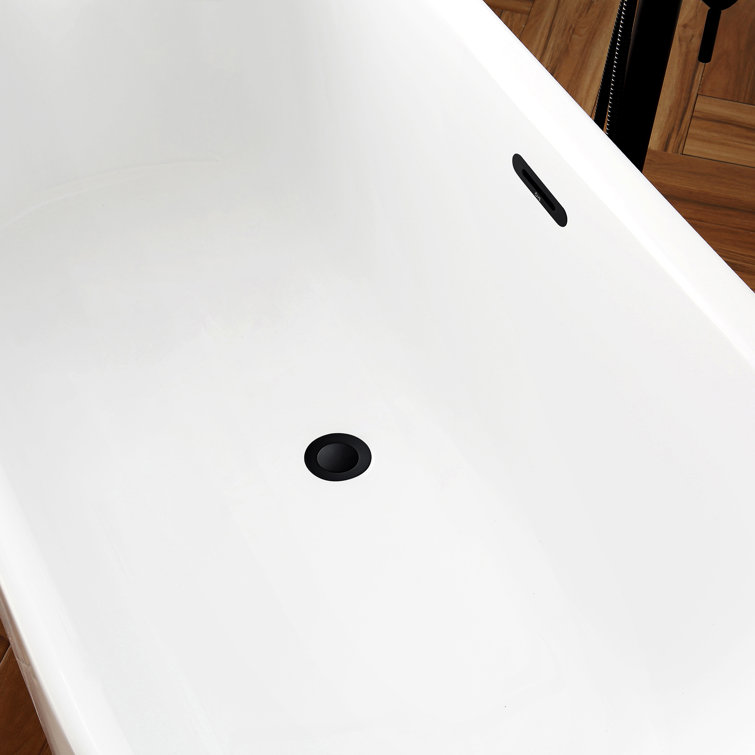 White Acrylic Freestanding Soaking Bathtub with Black Faucet
