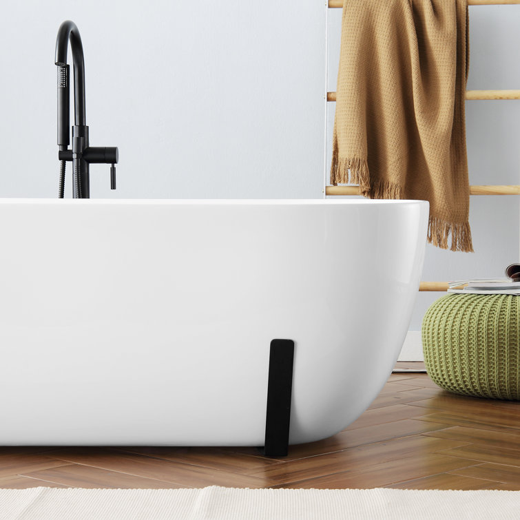 White Acrylic Freestanding Soaking Bathtub with Black Faucet