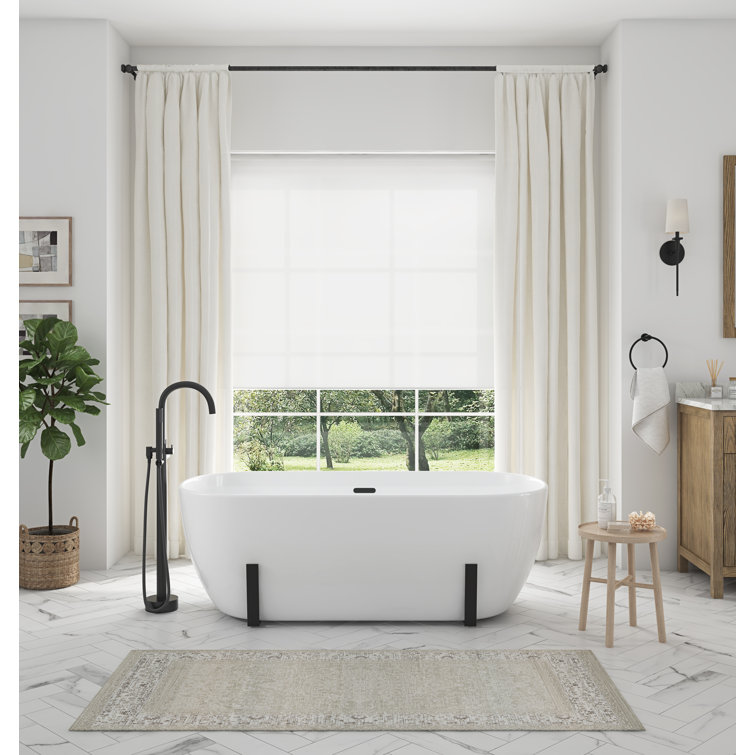 White Acrylic Freestanding Soaking Bathtub with Black Faucet