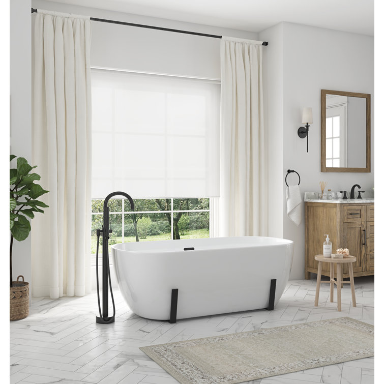 White Acrylic Freestanding Soaking Bathtub with Black Faucet