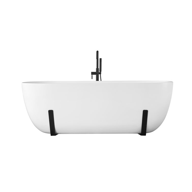 White Acrylic Freestanding Soaking Bathtub with Black Faucet